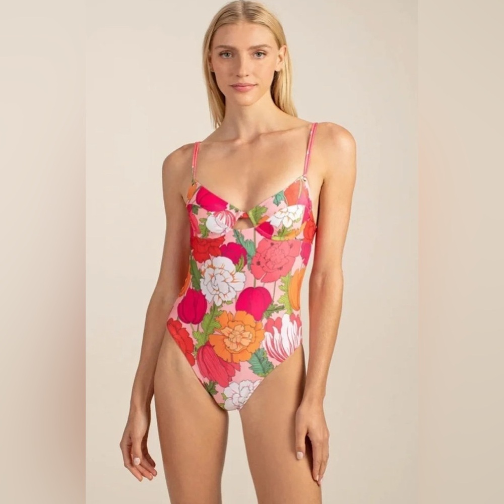 Trina Turk Sunny Bloom Underwire One Piece Swimsuit Size 14 New